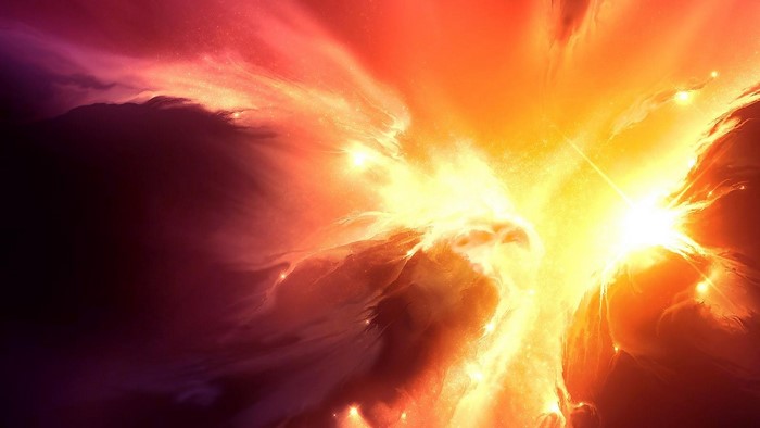 Abstract nebula with bright light and dark clouds