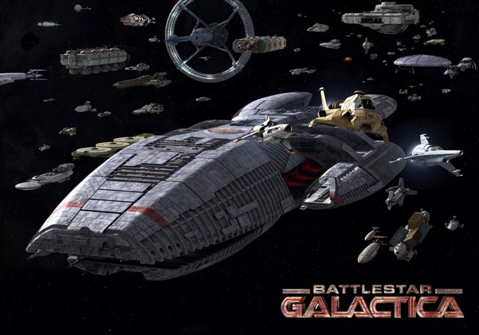 Battlestar Galactica fleet in space