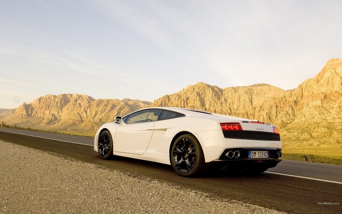 White Lamborghini Gallardo on a desert road