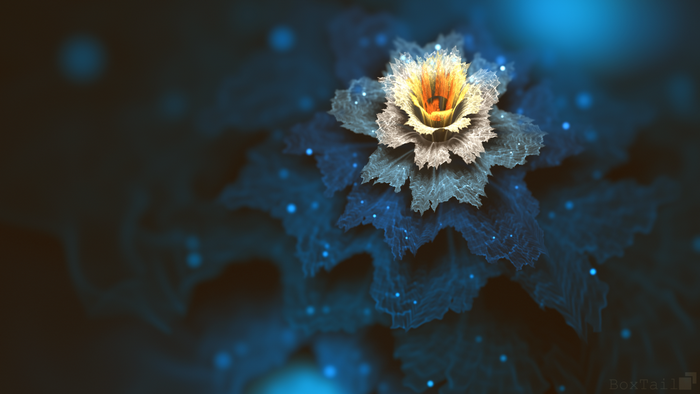 Abstract blue and yellow fractal flower