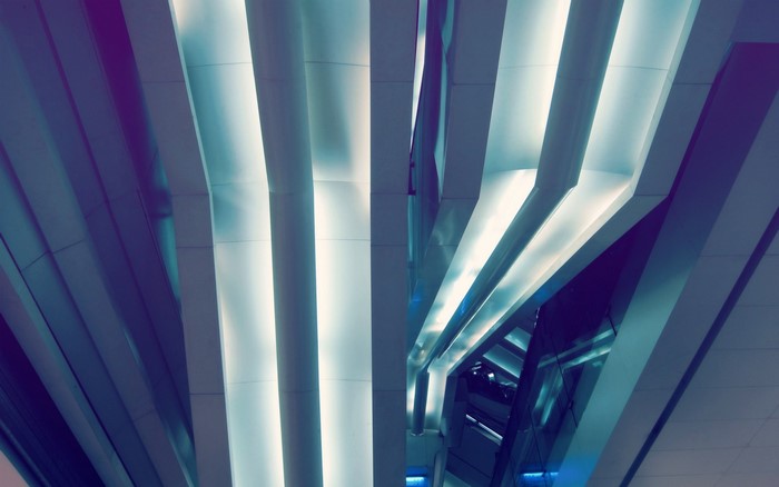 Modern architecture with geometric lines and lighting