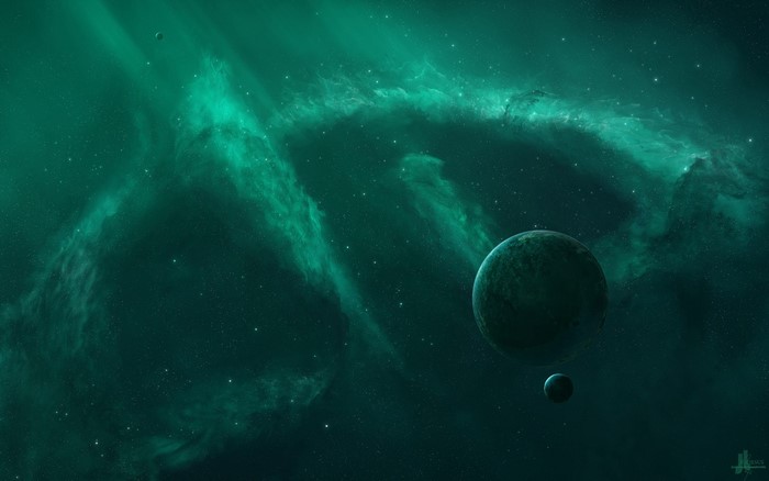 Planets and nebula in deep space