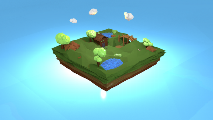 Low poly floating island with house and trees