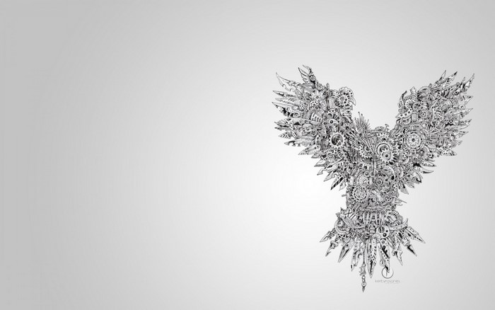 Mechanical owl drawing on a white background