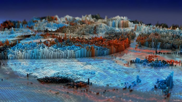 Abstract 3D landscape with blue and orange elements