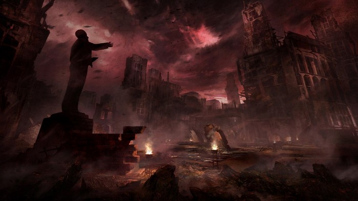 Apocalyptic city with a statue in The Secret World