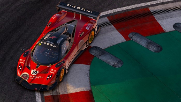Red Pagani Zonda GTR race car on a track