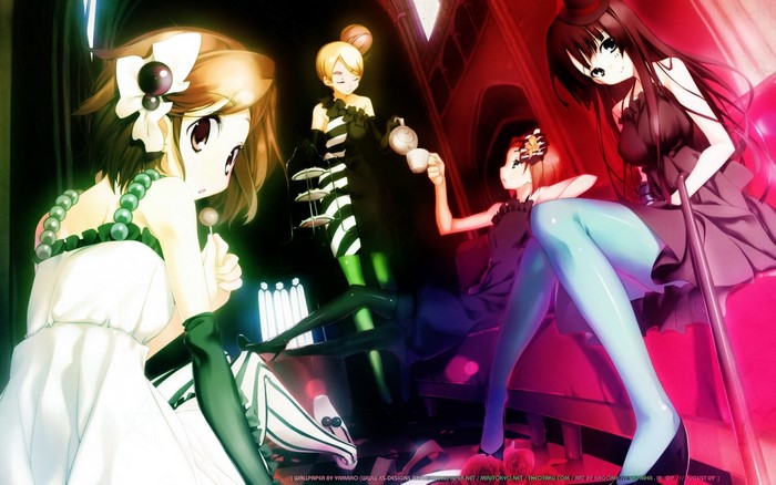Anime girls from K-On! in formal attire