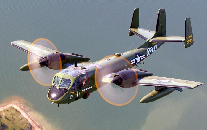 Grumman OV-1 Mohawk military aircraft in flight
