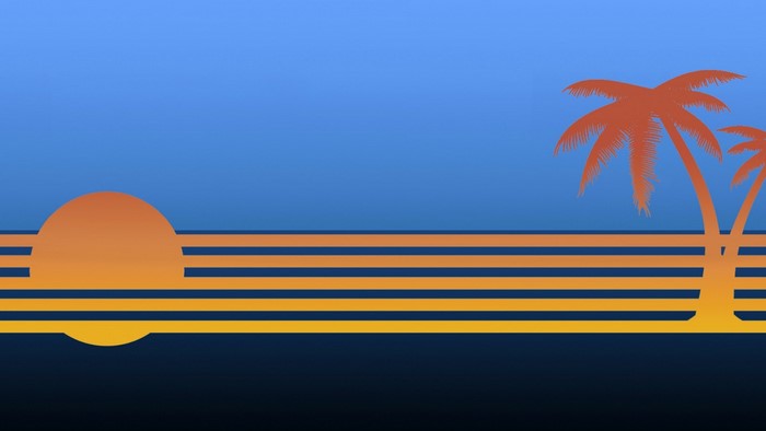 Retro Sunset with Palm Trees and Horizontal Lines