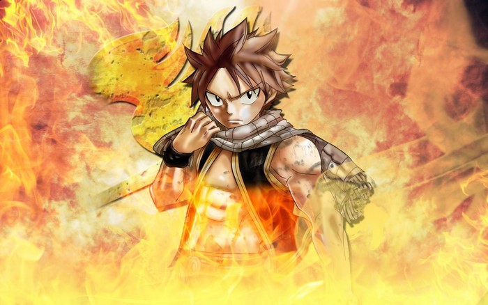 Natsu Dragneel from Fairy Tail surrounded by fire