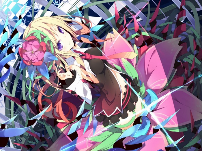 Anime girl with blonde hair and purple eyes
