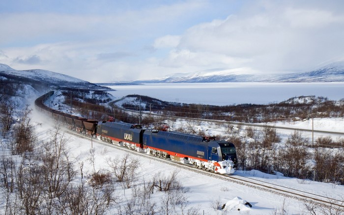 LKAB freight train in a snowy winter landscape