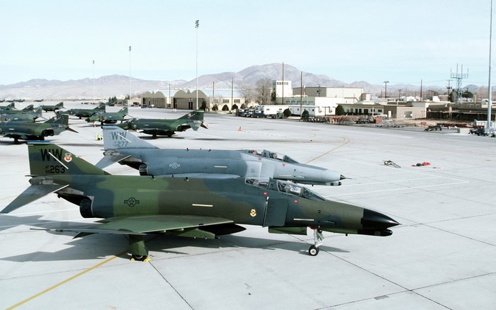 F-4 Phantom II fighter jets parked on a military base