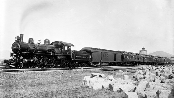 South Manchester Ry. steam locomotive with passenger cars