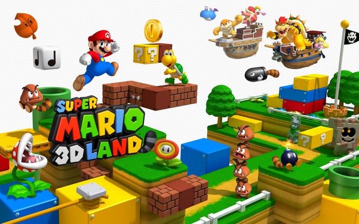 Super Mario 3D Land illustration with Mario and Bowser