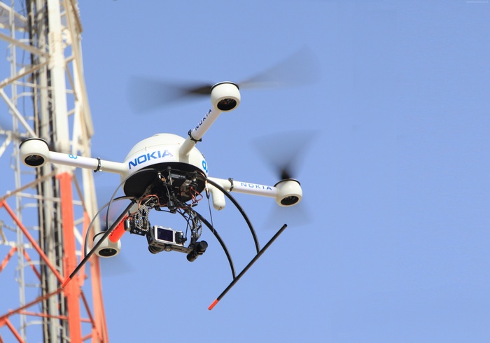 Nokia Drone flying near a cell tower