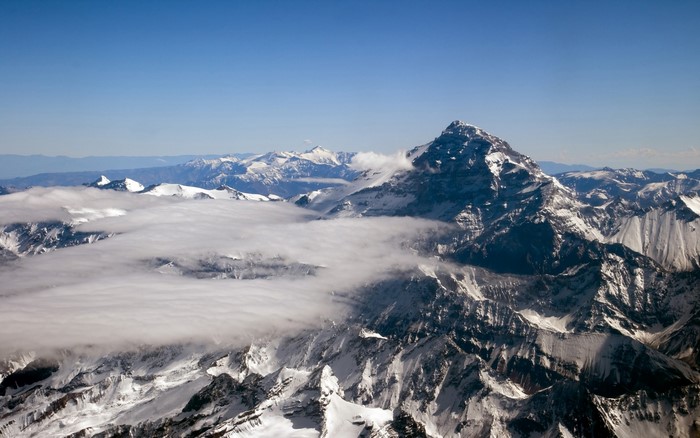 Aconcagua Mountain, Argentina, with clouds and snow