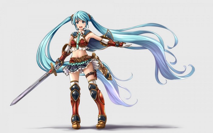 Hatsune Miku from Vocaloid warrior with sword