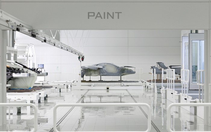 McLaren car factory paint shop interior