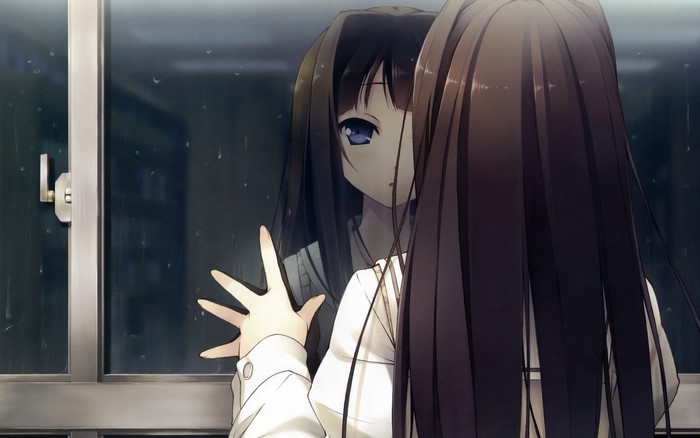 Anime girl looking in a window