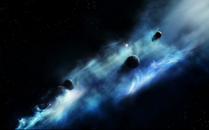 Planets and nebula in outer space
