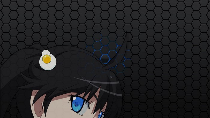 Anime girl with blue eyes and egg hair clip