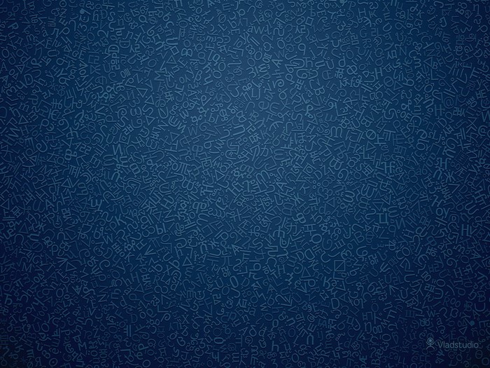 Blue background with embossed letters and symbols
