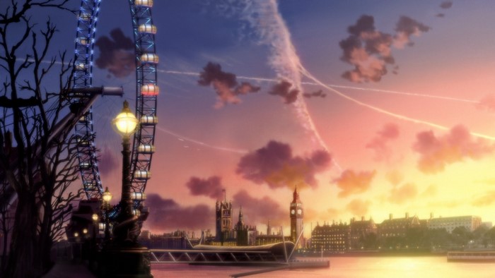 London skyline with Ferris wheel at dusk