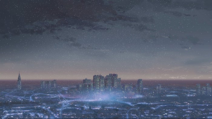 Anime cityscape at night with stars