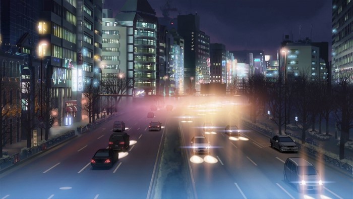 Anime City Street at Night with Traffic