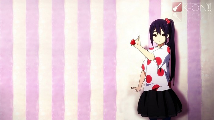Azusa Nakano from K-ON!! holding a strawberry