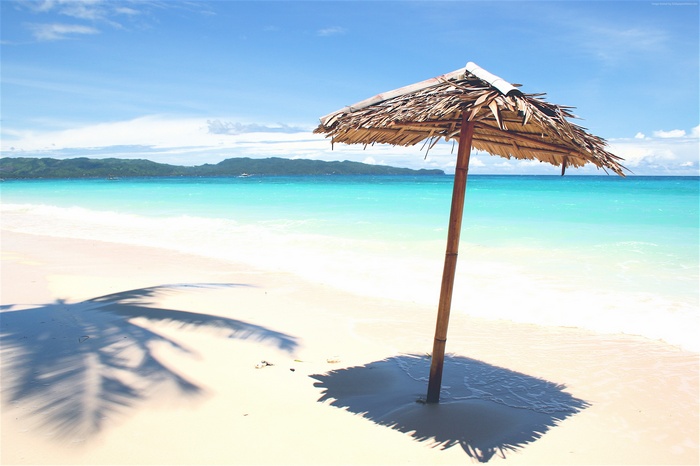 Beach umbrella on Boracay Island, Philippines