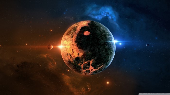 Planet with Yin and Yang pattern in space