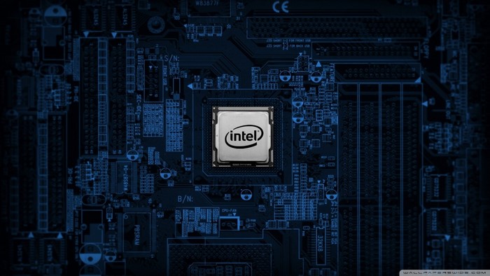Intel CPU on a blue motherboard