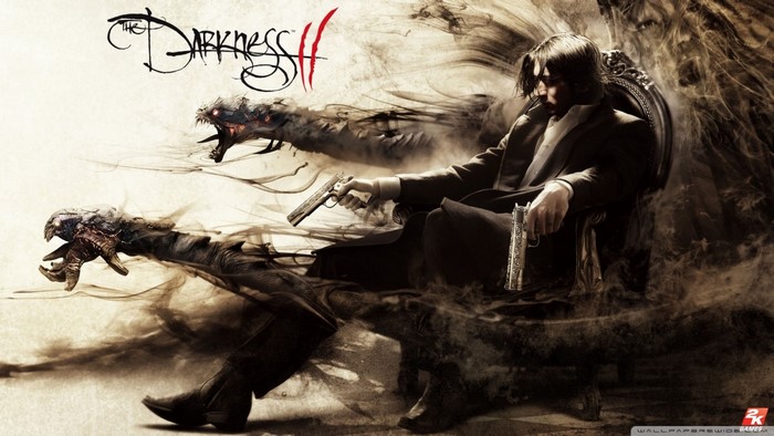 Jackie Estacado from The Darkness II with demonic creatures