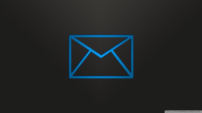 Blue envelope logo on dark background