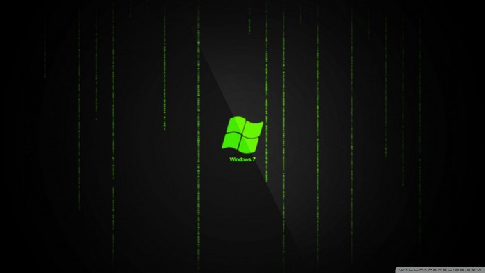 Windows 7 logo with Matrix-style green rain