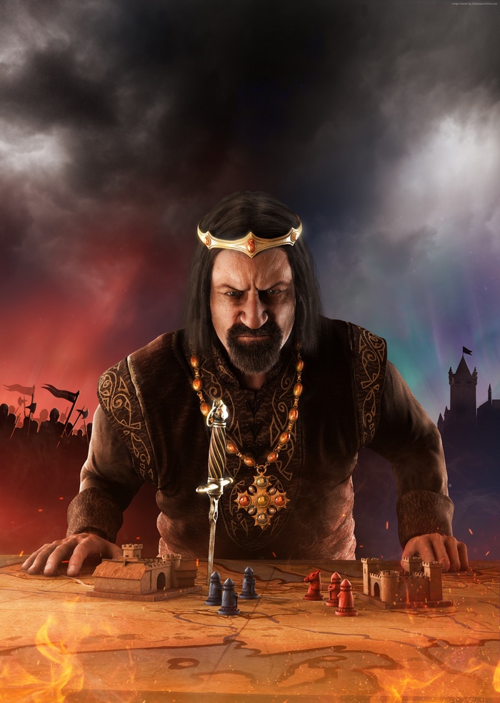 Grand Ages: Medieval King on a map with game pieces