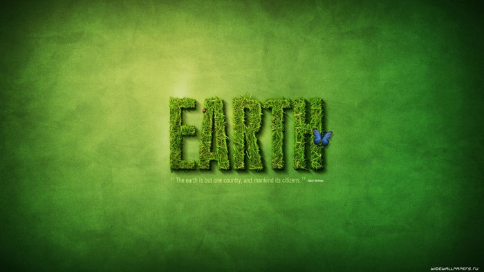 EARTH text with butterfly and ladybug