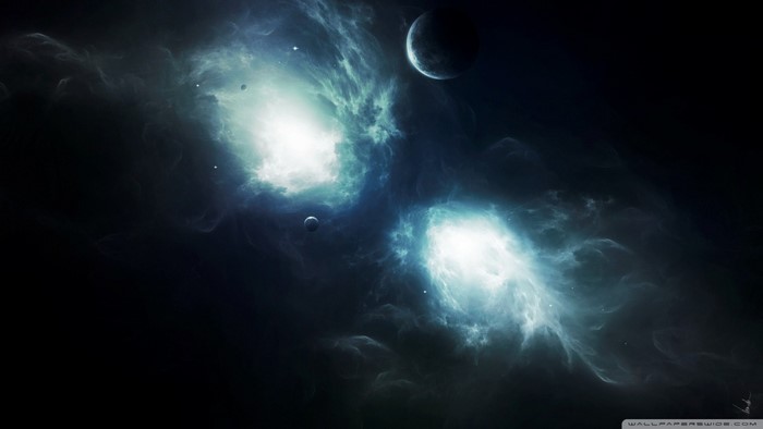 Space nebula with planets and stars