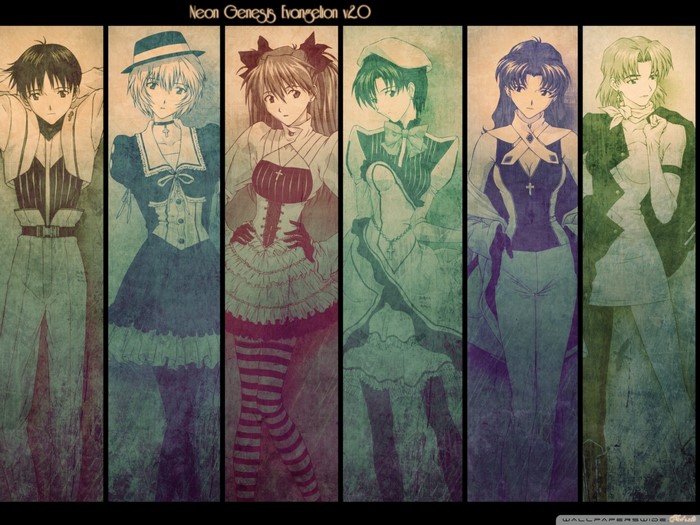 Neon Genesis Evangelion characters in stylized art