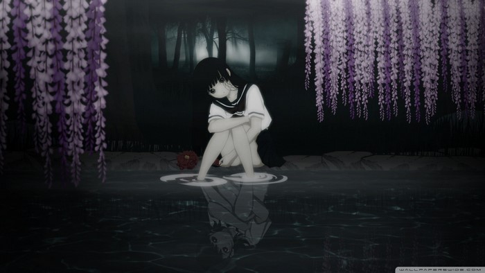 Enma Ai from Jigoku Shoujo sitting in water
