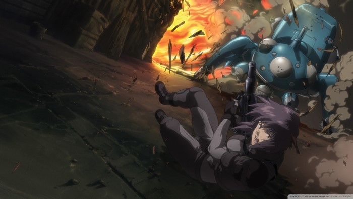 Motoko Kusanagi from Ghost in the Shell with Tachikoma