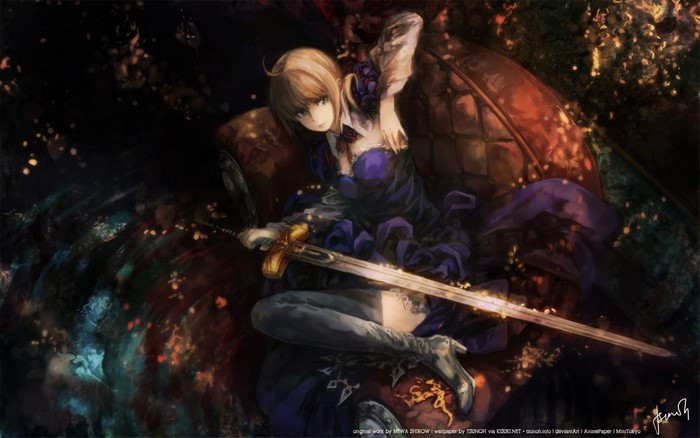 Saber from Fate Series with a sword