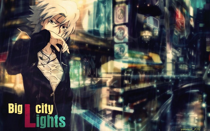 Gokudera Hayato from Katekyo Hitman Reborn in a city at night