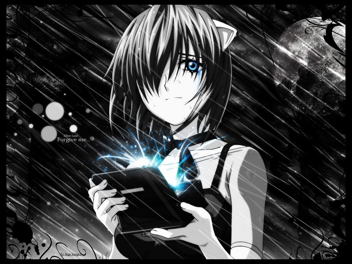 Nyu from Elfen Lied holding a glowing book