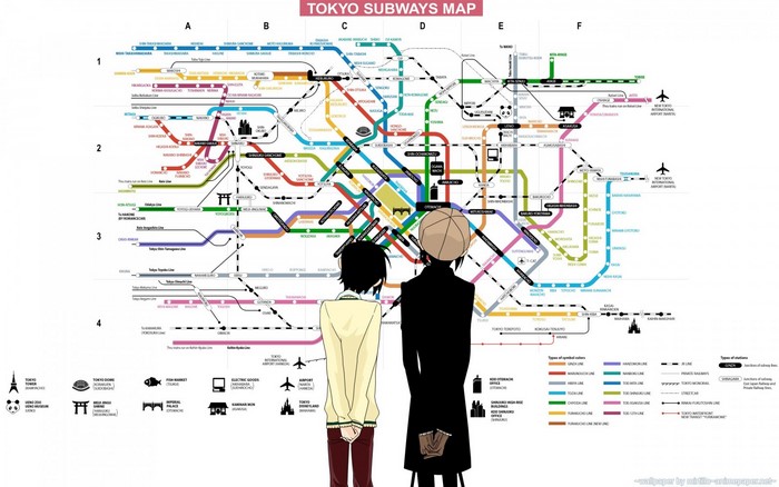 Tokyo Subways Map illustration with anime characters