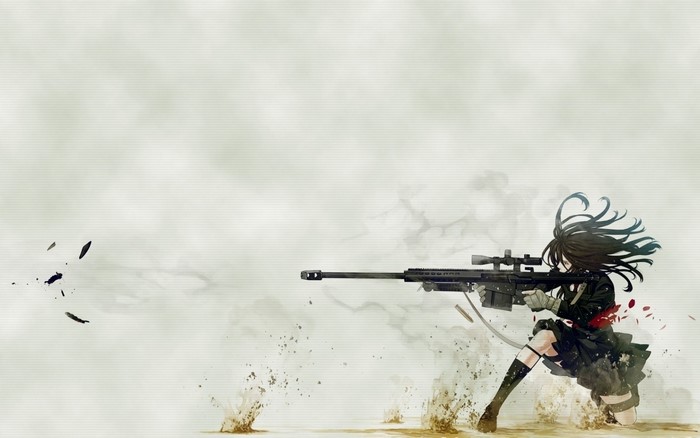 Anime girl with sniper rifle in action