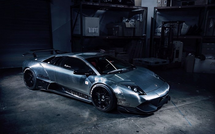 Silver Lamborghini Murcielago LP640 with widebody kit